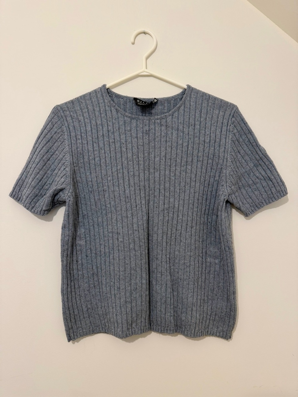 Vintage Biline silk/cashmere blue ribbed short sleeve sweater - L